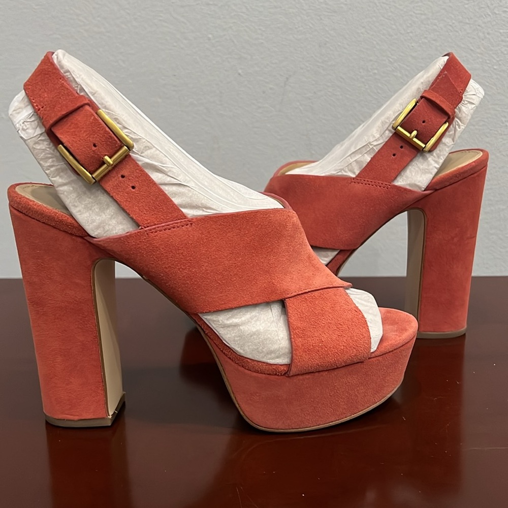 Michael Kors Mariana Sling Cinnamon Suede Size 7M Platform - Picture 17 of 17